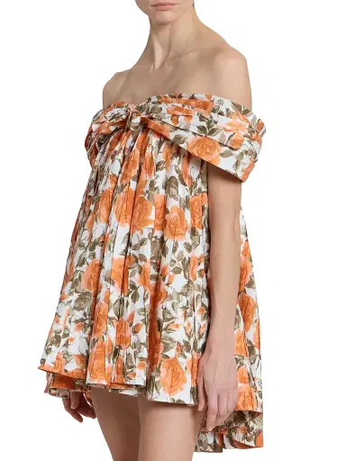 Chloé Women's Floral Cotton Off-The-Shoulder Minidress - White Orange | Thumbnail 4 Chloé Women's Floral Cotton Off-The-Shoulder Minidress - White Orange | Thumbnail 4