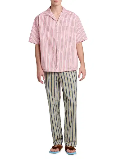 Marni Men's Striped Cotton Poplin Oversized Button-Front Shirt - Rose | Thumbnail 2 Marni Men's Striped Cotton Poplin Oversized Button-Front Shirt - Rose | Thumbnail 2