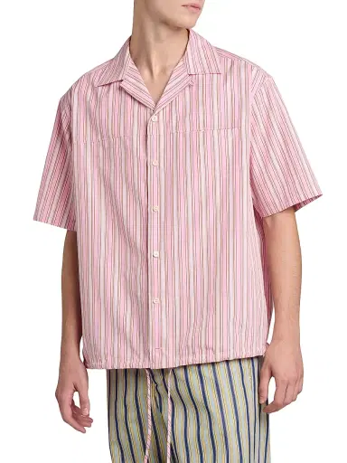 Marni Men's Striped Cotton Poplin Oversized Button-Front Shirt - Rose | Thumbnail 3 Marni Men's Striped Cotton Poplin Oversized Button-Front Shirt - Rose | Thumbnail 3