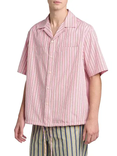 Marni Men's Striped Cotton Poplin Oversized Button-Front Shirt - Rose | Thumbnail 4 Marni Men's Striped Cotton Poplin Oversized Button-Front Shirt - Rose | Thumbnail 4