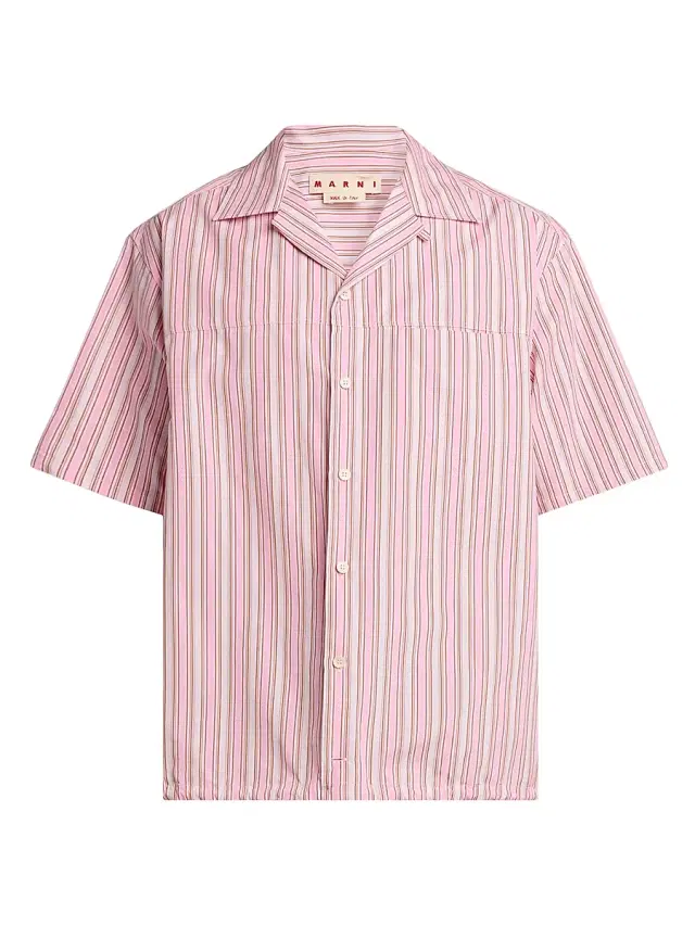 Men's Striped Cotton Poplin Oversized Button-Front Shirt - Rose Men's Striped Cotton Poplin Oversized Button-Front Shirt - Rose