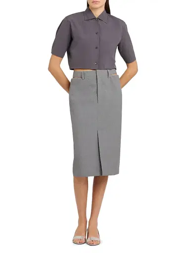Jil Sander Women's Cut-Out Wool Pencil Skirt - Shadow | Thumbnail 2 Jil Sander Women's Cut-Out Wool Pencil Skirt - Shadow | Thumbnail 2