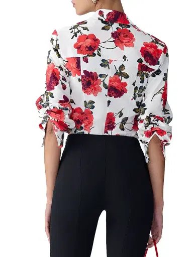Carolina Herrera Women's Rose-Print Cotton Shirt - White Multi | Thumbnail 4 Carolina Herrera Women's Rose-Print Cotton Shirt - White Multi | Thumbnail 4