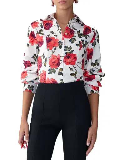 Carolina Herrera Women's Rose-Print Cotton Shirt - White Multi | Thumbnail 1 Carolina Herrera Women's Rose-Print Cotton Shirt - White Multi | Thumbnail 1