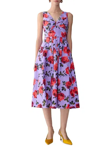 Carolina Herrera Women's Rose-Print Stretch-Cotton Knotted Cocktail Dress - Violeta Multi | Thumbnail 2 Carolina Herrera Women's Rose-Print Stretch-Cotton Knotted Cocktail Dress - Violeta Multi | Thumbnail 2