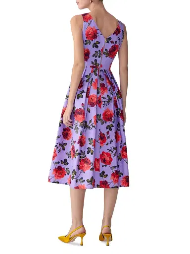 Carolina Herrera Women's Rose-Print Stretch-Cotton Knotted Cocktail Dress - Violeta Multi | Thumbnail 3 Carolina Herrera Women's Rose-Print Stretch-Cotton Knotted Cocktail Dress - Violeta Multi | Thumbnail 3
