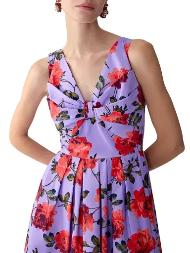 Carolina Herrera Women's Rose-Print Stretch-Cotton Knotted Cocktail Dress - Violeta Multi | Thumbnail 4 Carolina Herrera Women's Rose-Print Stretch-Cotton Knotted Cocktail Dress - Violeta Multi | Thumbnail 4