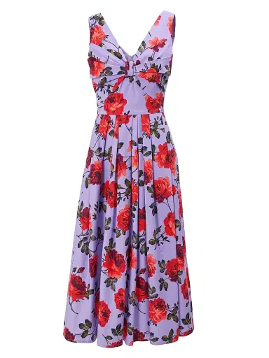 Carolina Herrera Women's Rose-Print Stretch-Cotton Knotted Cocktail Dress - Violeta Multi | Thumbnail 1 Carolina Herrera Women's Rose-Print Stretch-Cotton Knotted Cocktail Dress - Violeta Multi | Thumbnail 1