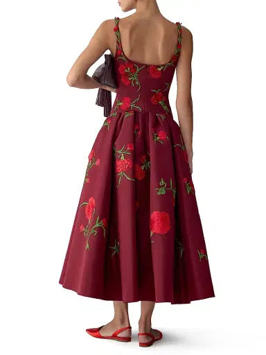 Carolina Herrera Women's Carnation-Embroidered Cocktail Dress | Thumbnail 4 Carolina Herrera Women's Carnation-Embroidered Cocktail Dress | Thumbnail 4