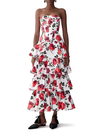 Carolina Herrera Women's Rose-Print Tiered Ruffled Cotton Gown | Thumbnail 2 Carolina Herrera Women's Rose-Print Tiered Ruffled Cotton Gown | Thumbnail 2