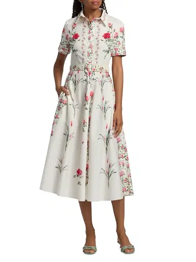 Teri Jon by Rickie Freeman Women's Floral Shirtwaist Belted Cocktail Midi-Dress - White Mult - Size 18 | Thumbnail 2 Teri Jon by Rickie Freeman Women's Floral Shirtwaist Belted Cocktail Midi-Dress - White Mult - Size 18 | Thumbnail 2