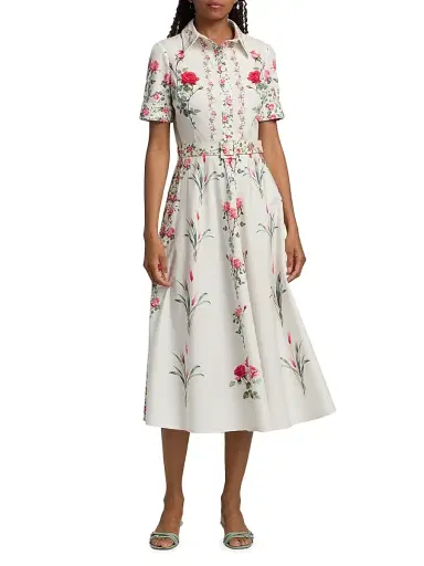 Teri Jon by Rickie Freeman Women's Floral Shirtwaist Belted Cocktail Midi-Dress - White Mult - Size 18 | Thumbnail 3 Teri Jon by Rickie Freeman Women's Floral Shirtwaist Belted Cocktail Midi-Dress - White Mult - Size 18 | Thumbnail 3