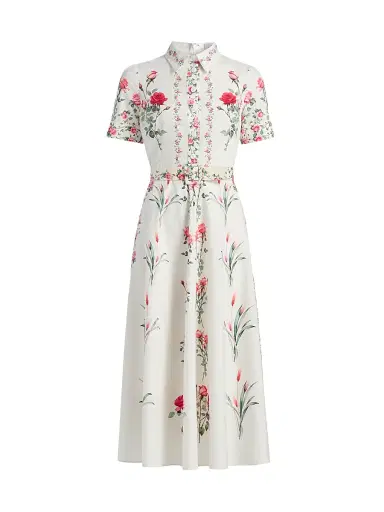 Teri Jon by Rickie Freeman Women's Floral Shirtwaist Belted Cocktail Midi-Dress - White Mult - Size 18 | Thumbnail 1 Teri Jon by Rickie Freeman Women's Floral Shirtwaist Belted Cocktail Midi-Dress - White Mult - Size 18 | Thumbnail 1