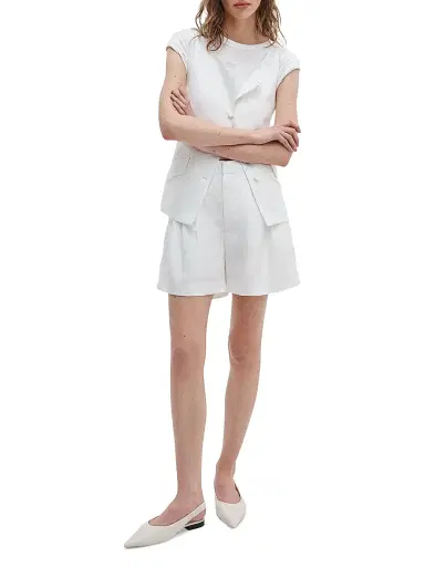 rag & bone Women's Chappell Linen-Blend Pleated Shorts - White | Thumbnail 2 rag & bone Women's Chappell Linen-Blend Pleated Shorts - White | Thumbnail 2