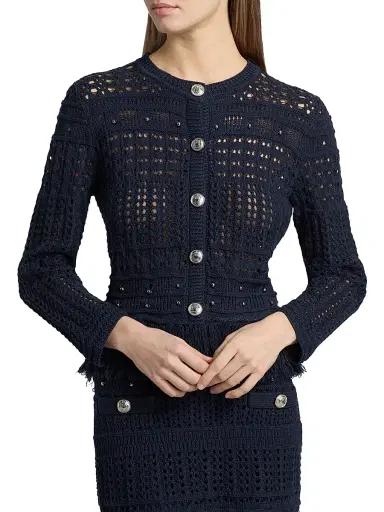 Milly Women's Beaded Fringe Cardigan Jacket - Navy | Thumbnail 3 Milly Women's Beaded Fringe Cardigan Jacket - Navy | Thumbnail 3