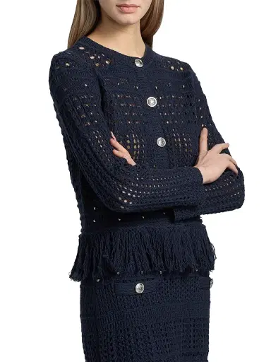 Milly Women's Beaded Fringe Cardigan Jacket - Navy | Thumbnail 4 Milly Women's Beaded Fringe Cardigan Jacket - Navy | Thumbnail 4