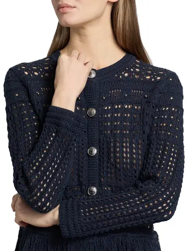 Milly Women's Beaded Fringe Cardigan Jacket - Navy | Thumbnail 6 Milly Women's Beaded Fringe Cardigan Jacket - Navy | Thumbnail 6