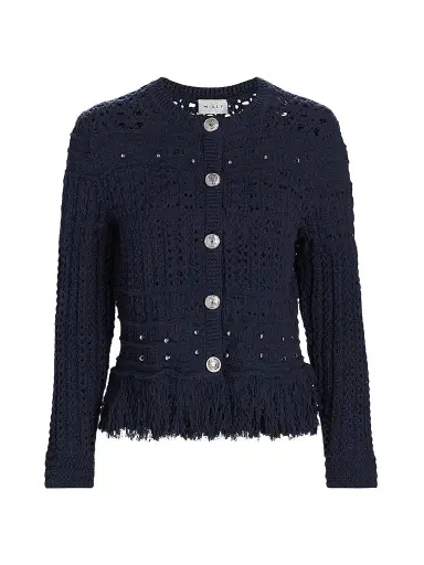 Milly Women's Beaded Fringe Cardigan Jacket - Navy | Thumbnail 1 Milly Women's Beaded Fringe Cardigan Jacket - Navy | Thumbnail 1