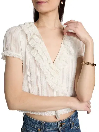 DÔEN Women's Bernadette Lace Ruffle Top - Salt - Size XS | Thumbnail 6 DÔEN Women's Bernadette Lace Ruffle Top - Salt - Size XS | Thumbnail 6