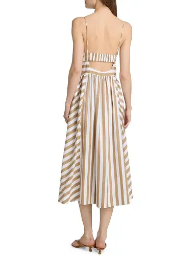 Tanya Taylor Women's Vivien Striped Cotton Midi-Dress - Optic White Dark Khaki | Thumbnail 5 Tanya Taylor Women's Vivien Striped Cotton Midi-Dress - Optic White Dark Khaki | Thumbnail 5