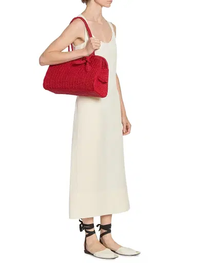 Jacquemus Women's Le Turismo Raffia & Leather Bowler - Red | Thumbnail 2 Jacquemus Women's Le Turismo Raffia & Leather Bowler - Red | Thumbnail 2