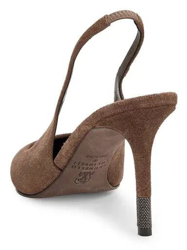 Brunello Cucinelli Women's 100MM Suede Slingback Pumps | Thumbnail 3 Brunello Cucinelli Women's 100MM Suede Slingback Pumps | Thumbnail 3