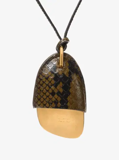 Michael Kors Collection Brushed Brass and Snake Embossed Leather Wrapped Pendant Necklace | Thumbnail 2 Michael Kors Collection Brushed Brass and Snake Embossed Leather Wrapped Pendant Necklace | Thumbnail 2