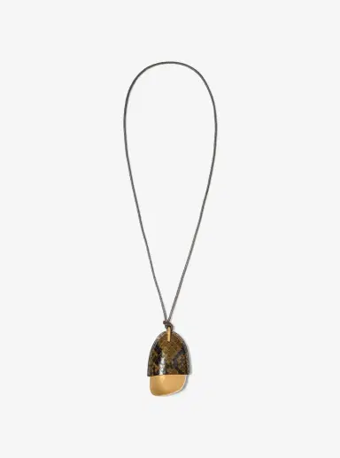 Michael Kors Collection Brushed Brass and Snake Embossed Leather Wrapped Pendant Necklace | Thumbnail 3 Michael Kors Collection Brushed Brass and Snake Embossed Leather Wrapped Pendant Necklace | Thumbnail 3