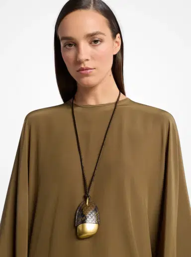Michael Kors Collection Brushed Brass and Snake Embossed Leather Wrapped Pendant Necklace | Thumbnail 4 Michael Kors Collection Brushed Brass and Snake Embossed Leather Wrapped Pendant Necklace | Thumbnail 4