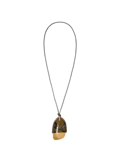 Michael Kors Collection Brushed Brass and Snake Embossed Leather Wrapped Pendant Necklace | Thumbnail 1 Michael Kors Collection Brushed Brass and Snake Embossed Leather Wrapped Pendant Necklace | Thumbnail 1