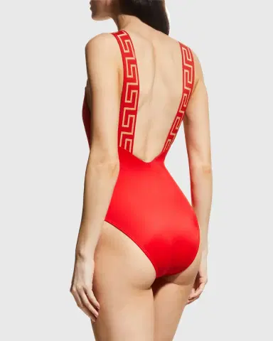 Versace Square-Neck Greca-Strap One-Piece Swimsuit | Thumbnail 3 Versace Square-Neck Greca-Strap One-Piece Swimsuit | Thumbnail 3