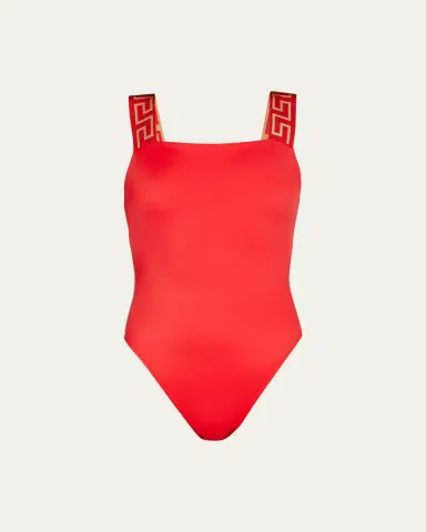 Versace Square-Neck Greca-Strap One-Piece Swimsuit | Thumbnail 10 Versace Square-Neck Greca-Strap One-Piece Swimsuit | Thumbnail 10