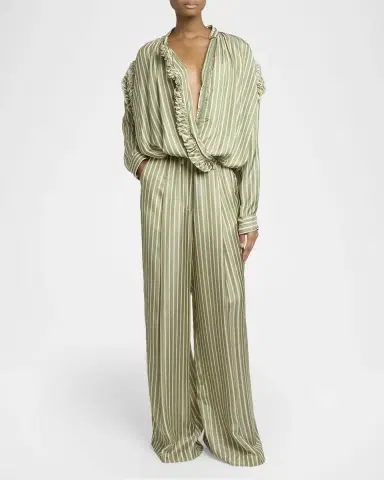 Dries Van Noten Striped Cupro Wide-Leg Pull-On Pants | Thumbnail 2 Dries Van Noten Striped Cupro Wide-Leg Pull-On Pants | Thumbnail 2