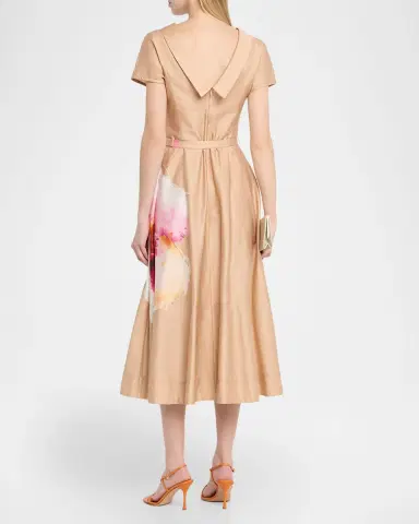 Rickie Freeman for Teri Jon Large Bloom Belted Cotton Midi Dress | Thumbnail 3 Rickie Freeman for Teri Jon Large Bloom Belted Cotton Midi Dress | Thumbnail 3