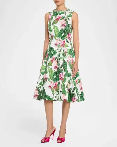 Rickie Freeman for Teri Jon Tropical Floral Cotton Midi Dress | Thumbnail 4 Rickie Freeman for Teri Jon Tropical Floral Cotton Midi Dress | Thumbnail 4