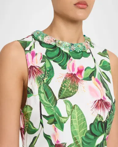 Rickie Freeman for Teri Jon Tropical Floral Cotton Midi Dress | Thumbnail 5 Rickie Freeman for Teri Jon Tropical Floral Cotton Midi Dress | Thumbnail 5