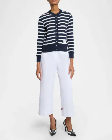 Thom Browne Striped Cotton Rib Crewneck Cardigan | Thumbnail 2 Thom Browne Striped Cotton Rib Crewneck Cardigan | Thumbnail 2