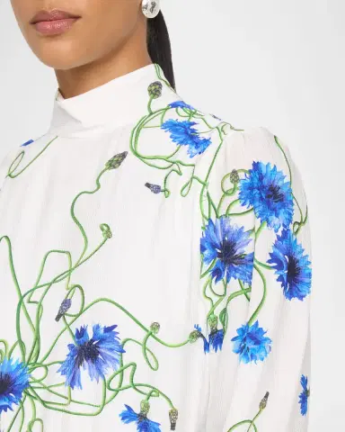 Stella McCartney Floral Print Seersucker Long-Sleeve Midi Dress | Thumbnail 5 Stella McCartney Floral Print Seersucker Long-Sleeve Midi Dress | Thumbnail 5