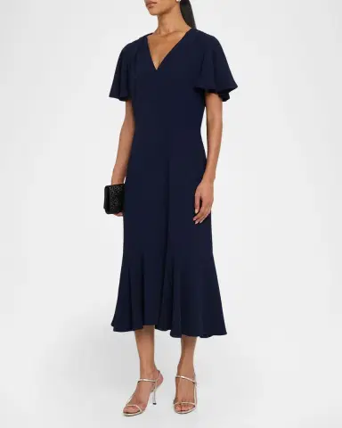 Shoshanna Lorrie Flounce Crepe Midi Dress | Thumbnail 3 Shoshanna Lorrie Flounce Crepe Midi Dress | Thumbnail 3