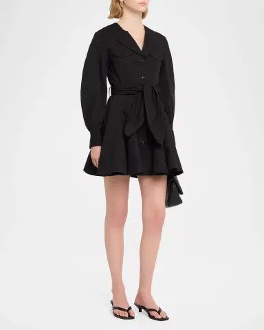 Ganni Belted Stretch Cotton Mini Dress | Thumbnail 4 Ganni Belted Stretch Cotton Mini Dress | Thumbnail 4