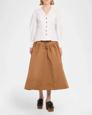 Ganni Long-Sleeve Seamed Cotton Top | Thumbnail 2 Ganni Long-Sleeve Seamed Cotton Top | Thumbnail 2