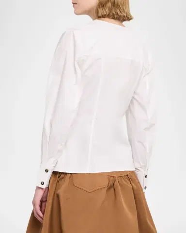 Ganni Long-Sleeve Seamed Cotton Top | Thumbnail 3 Ganni Long-Sleeve Seamed Cotton Top | Thumbnail 3