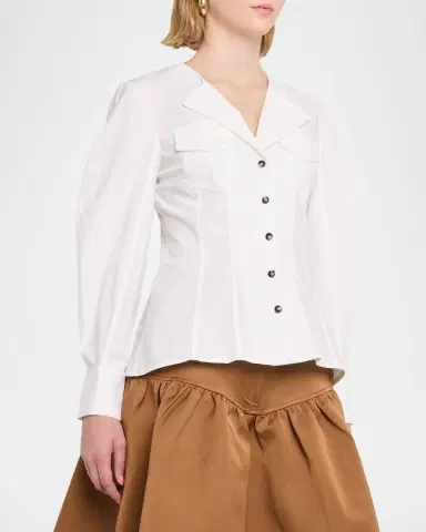 Ganni Long-Sleeve Seamed Cotton Top | Thumbnail 4 Ganni Long-Sleeve Seamed Cotton Top | Thumbnail 4