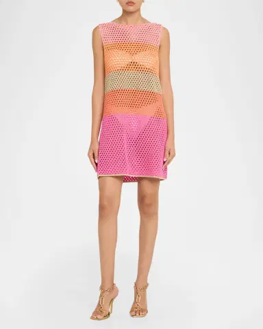 Milly Open-Knit Striped Mini Dress Coverup | Thumbnail 2 Milly Open-Knit Striped Mini Dress Coverup | Thumbnail 2