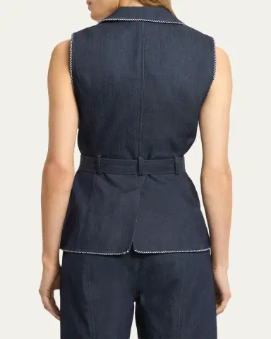 Cinq à Sept Tailored Twist-Trim Denim Vest | Thumbnail 2 Cinq à Sept Tailored Twist-Trim Denim Vest | Thumbnail 2