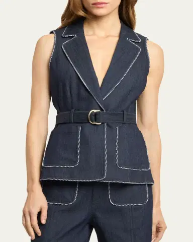 Cinq à Sept Tailored Twist-Trim Denim Vest | Thumbnail 3 Cinq à Sept Tailored Twist-Trim Denim Vest | Thumbnail 3