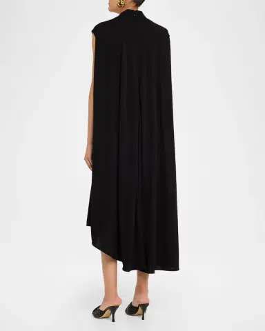 Bottega Veneta Mock-Neck Gathered Jersey Asymmetric Midi Dress | Thumbnail 2 Bottega Veneta Mock-Neck Gathered Jersey Asymmetric Midi Dress | Thumbnail 2