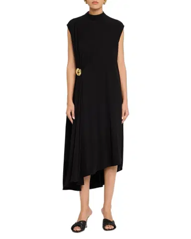 Bottega Veneta Mock-Neck Gathered Jersey Asymmetric Midi Dress | Thumbnail 1 Bottega Veneta Mock-Neck Gathered Jersey Asymmetric Midi Dress | Thumbnail 1