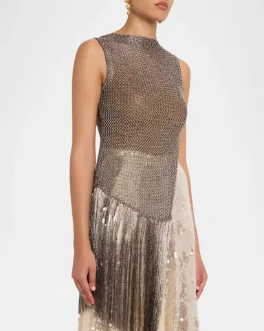 Lapointe Asymmetric Metallic Net Knit Fringed Tank Top | Thumbnail 4 Lapointe Asymmetric Metallic Net Knit Fringed Tank Top | Thumbnail 4