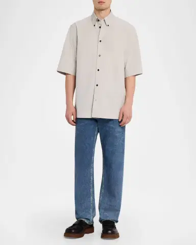 Bottega Veneta Men's Cotton Poplin Oversized Fit Short-Sleeve Shirt | Thumbnail 2 Bottega Veneta Men's Cotton Poplin Oversized Fit Short-Sleeve Shirt | Thumbnail 2